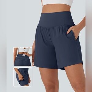 Softlyzero Airy Super High Waisted 2-in-1 Cool Touch Yoga Shorts 7" with Pockets